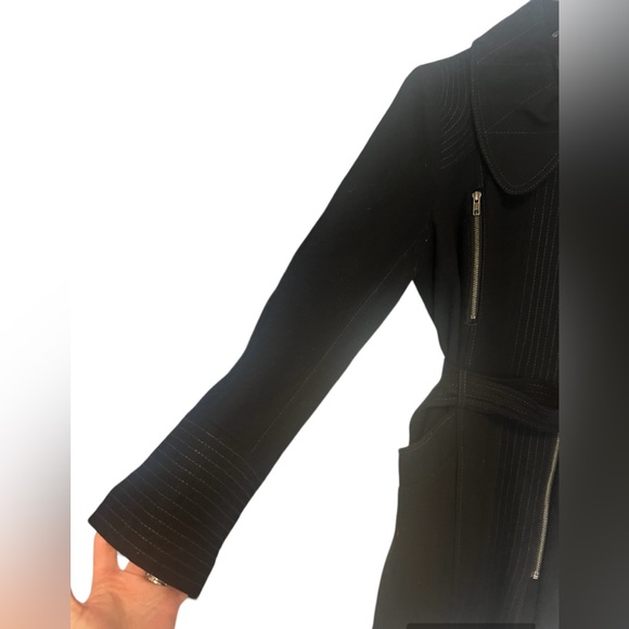 Top Shop Womens Mid Length Belted Tailored Wool Blend Pea Coat Black Sz10 - Picture 9 of 13